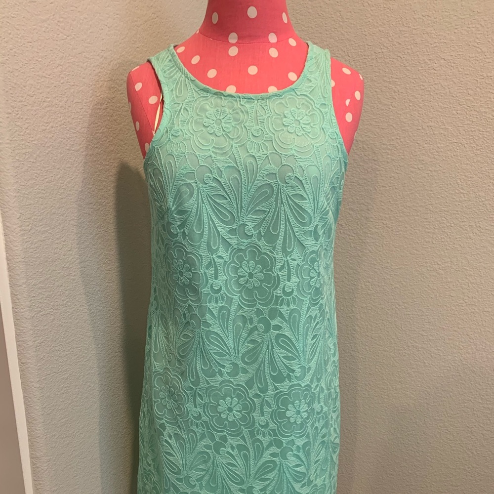 Francescas Mint Colored Lace Overlay Mini Dress